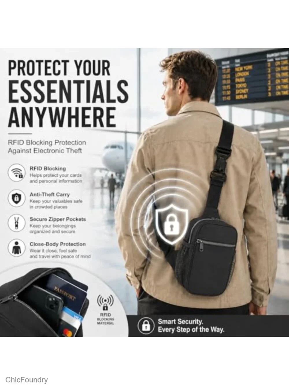 Anti Theft RFID Blocking Travel Crossbody Sling Bag with Adjustable Strap